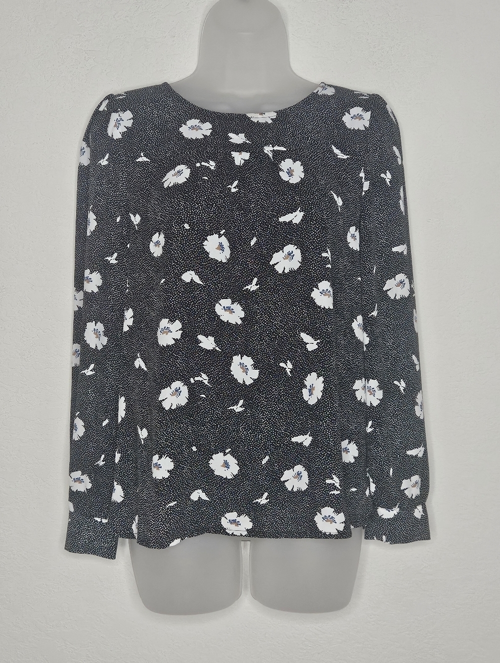 J. Crew Ditsy Floral Crewneck Flowy Long Sleeve Pleated Yoke Feminine Blouse Top